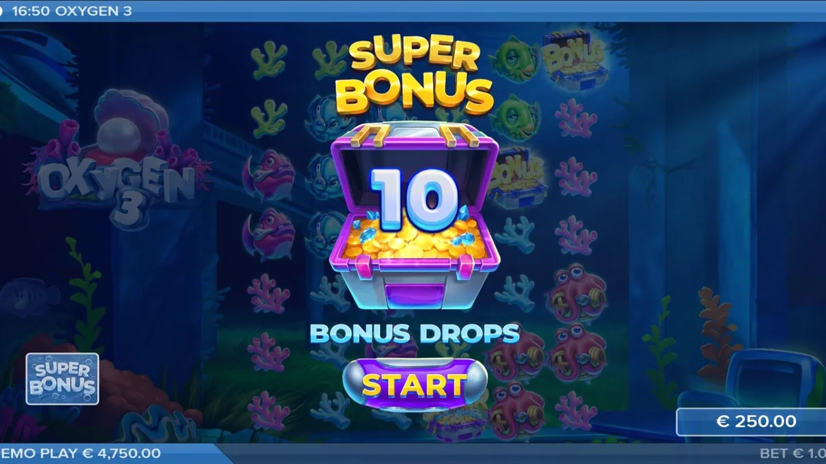 Tampilan visual slot Oxygen 3 dengan latar belakang reruntuhan kota bawah laut yang futuristik.