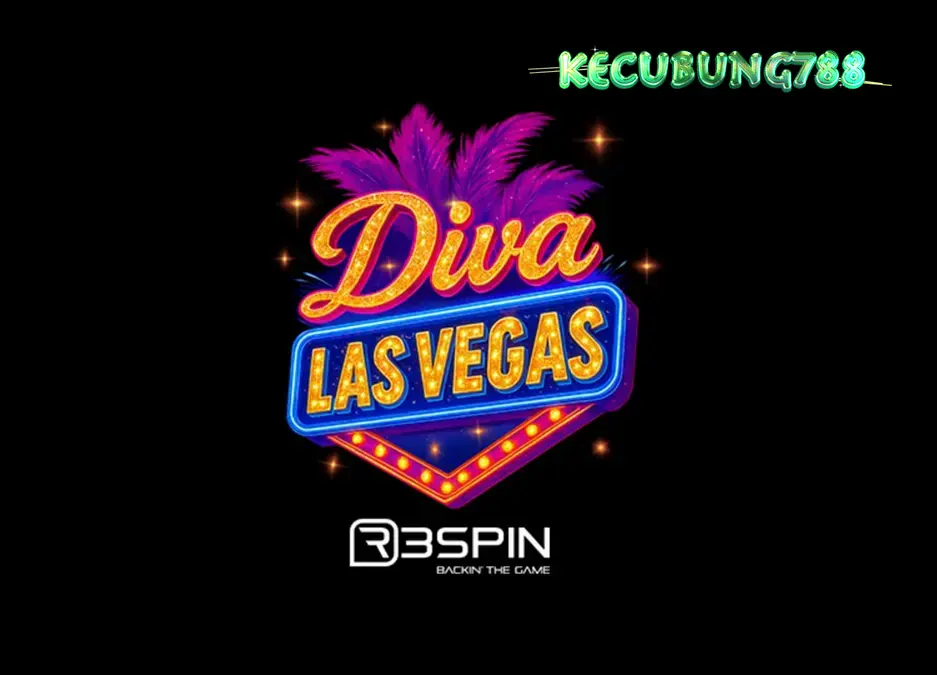 Tampilan visual slot Diva Las Vegas dengan latar belakang ungu dan roda bonus emas.